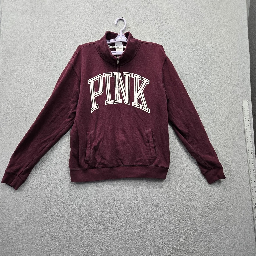 PINK Victoria's‎ Secret Women Hoodie M Burgundy Fleece Logo Spellout Activewear